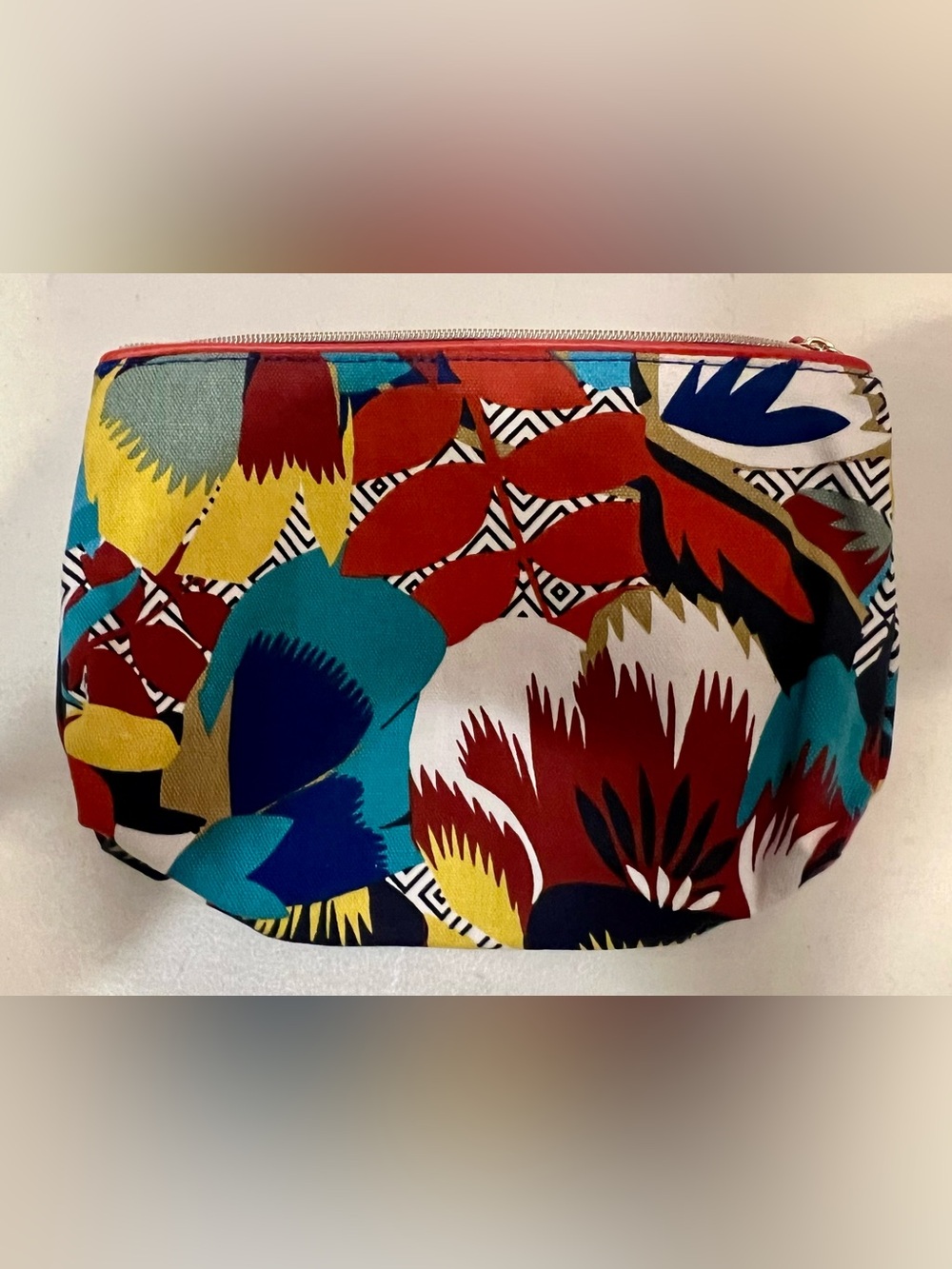 Estee Lauder Floral Riviera Maya Canvas Cosmetic Pouch - Red, Blue, Yellow, Teal